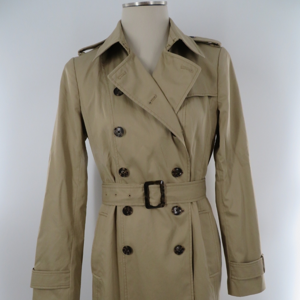 Banana Republic khaki beige mid length trench coat with pleated kick size M